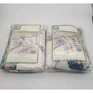 Pair (2) Living Quarters Constance Pillow Sham Quilted Blue Red 400 NEW MSRP $70